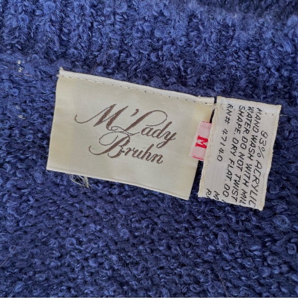 Vintage M’Lady Bruhn Bouclé Open Front Cardigan Sweater Pockets Dark Blue Sz M - Picture 7 of 10